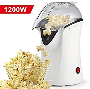 Homdox Hot Air Popper Popcorn Maker, 1200W Hot Air Popcorn Popper, Electric Popcorn Machine with Removable Lid for Home Use, No Oil Needed, Great for Kids (White/1200W)