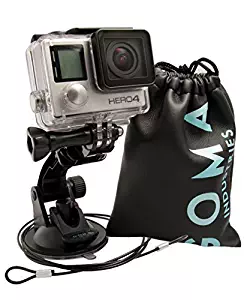 GOMA Industries Suction Cup Car Mount for GoPro Hero7 Hero6 Hero5 Hero4 All Gopro Cameras and camcorders AKASO EK7000 SJcam SJ4000, SJ5000, xiaomi Yi Bundled with Safety Tether and Protective Bag