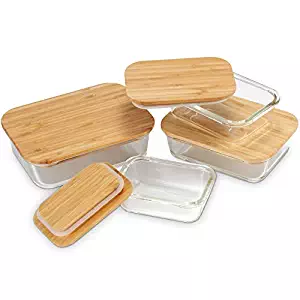 Nummyware Plastic-free Glass Food Containers with Sustainable Bamboo Tops (Set of 4: 370mL, 640mL, 1040mL, 1520mL)