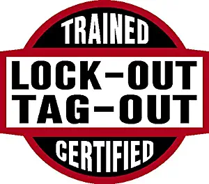 Lock-Out Tag-Out Trained Certified, lock out, tag out, 2" high, Hard Hat, hardhat, Lunch box, tool box, helmet, vinyl decal car sticker