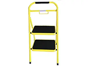 2 Step FOLDING Steel Ladder w/ SAFETY Grip Handle, ANTI-SLIP Steps, 375 LBS WEIGHT CAPACITY, YELLOW