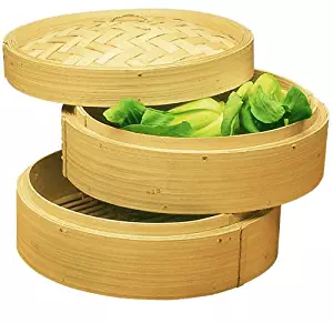 Happy Sales HSST-BMB08, 3 Piece 8 Inch Bamboo Steamer