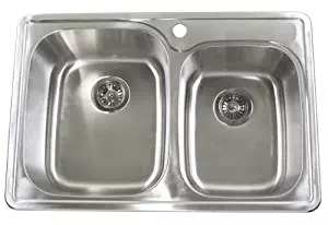 33 Inch Top-mount / Drop-in Stainless Steel 60/40 Double Bowl Kitchen Sink - 18 Gauge