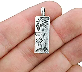 Bulk 25 Palm Tree Charms Antique Silver Tone Tropical Beach - SC3999