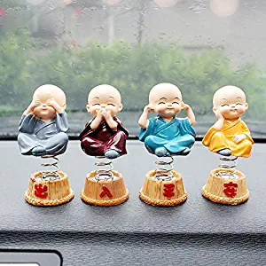 MeterMall 4Pcs/Set Spring Cute Cartoon Little Monk Doll Decoration Auto Dashboard Shaking Head Ornament