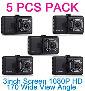 5PCS Pack Dash Cam, RULE 1080P Car DVR Dashboard Camera Full HD with 3" LCD Screen 170°Wide Angle, WDR, G-Sensor, Loop Recording, Night Vision