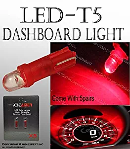 ICBEAMER T5 Gauge Cluster LED Light Bulbs Dashboard Lamp Instrument Panel Indicators 70 73 74 Color: Red Pack of 5