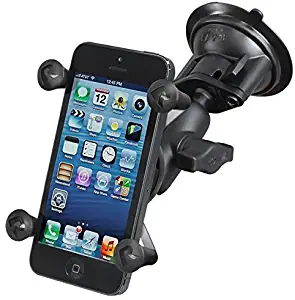 RAM MOUNTS (RAM-B-166-A-UN7U Twist Lock Suction Cup with Short Double Socket Arm and Universal X-Grip Cell/iPhone Holder