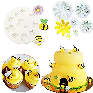 Set of 5 JeVenis Bumble Bee Cake Decoration Bumble Bee Fondant Mold Bee Mold Daisy Flower Mold Sugar craft Cupcake Cake Projects for What Will It Bee Baby Shower Gender Reveal Party Decorations