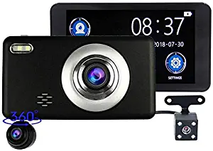 Dash Cam Car Recorder 3 Lens 360 Degree Rotation Front Rear Integrated Double 1080P Three-Way Camera Car Driving Recorder (Edition : 8Gb)