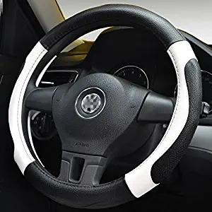 Moyishi Top Leather Steering Wheel Cover Universal Fit Soft Breathable Steering Wheel Wrap (White)