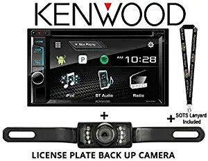 Kenwood DDX395 6.2" in Dash Double Din DVD Receiver with Built in Bluetooth w/Kenwood DDX395 w/SV-5130IR License Plate Style Backup Camera and a SOTS Lanyard (Renewed)