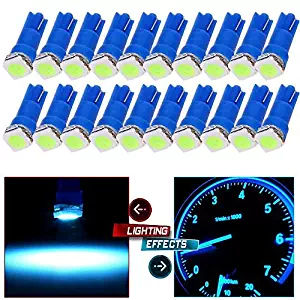 cciyu 20 Pack Ice Blue T5 58 70 73 74 Dashboard Instrument Panel Instrument Gauge 5050SMD LED Wedge Lamp Bulb Light