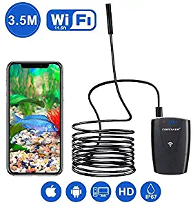 DBPOWER 2MP HD WiFi Endoscope Semi-Rigid Cable 6 Adjustable Led IP67 Waterproof Borescope Inspection Snake Camera for Android, iPhone, iPad, Samsung&Tablet (3.5M/11.5ft)