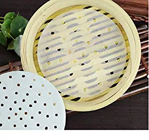 500Pcs Perforated Parchment Paper for Air Fryer- Perforated Parchment Steaming Papers Round- Dim Sum Paper Tray- Steamer Paper Liners for Steaming Basket - Dim Sum Paper Restaurant Kitchen (4 Inch)