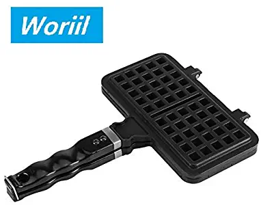 Woriil Old Fashioned Cast Iron Stove Top Waffle Iron Mold Baking Pan Making Tool Maker Press Plate Kitchen