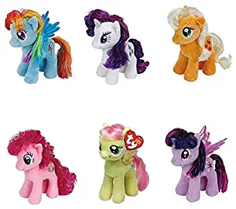 Ty My Little Pony Friendship Magic 6 Inch Beanie Babies Collection - Plush Doll 6 Pieces Doll Set (Rarity, Pinkie Pie, Applejack, Fluttershy, Rainbow Dash and Twilight Sparkle)