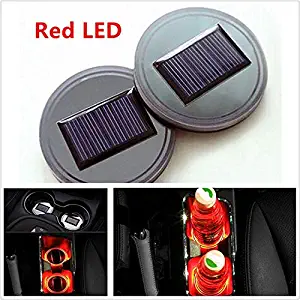 TRUE LINE Automotive 2 Piece Red Solar Energy Cup Holder LED Insert Interior Car Light Lamp Kit
