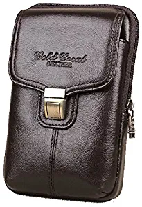kmajor Leather Zipper Carrying Purse Pouch Belt Clip Case for BLU VIVO XL 2 / Dash XL/Studio Max/Vivo 6 Pouch Holder Cover for BLU Grand 5.5 HD Fanny Pack 5.5inch Cell Phone Bags (Coffee XL)