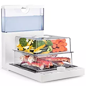 STX Evolution Foldable Family-Sized Food Steamer, Model STX-EV-WH, Featuring a Large Capacity (1.8 Liter) BPA-Free Water Reservoir with Time Matched Water Levels and Dual Level Stackable Trays