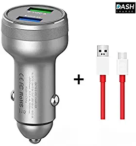 Dash Car Charger for Oneplus 7 / 7T Pro / 6T/6/5T/5/3T/3,USB Charging Rapidly Car Charger with OnePlus Dash Charge USB Data Cable for One Plus 3 / 3T / 5 / 5T / 6 / 6T/ 7/7T Pro (Silver)
