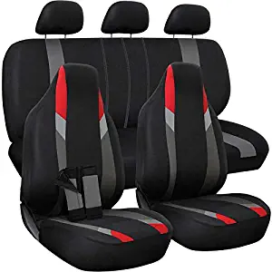 Motorup America Auto Seat Cover Full Set - Fits Select Vehicles Car Truck Van SUV - Newly Designed Mesh - Red/Black/Gray