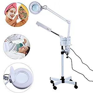 Ozone Facial Steamer 5X Magnifier Floor Lamp + Cold Light LED UV Ozone Facial Steamer for Skin Care Clean Spa Salon White (#2)