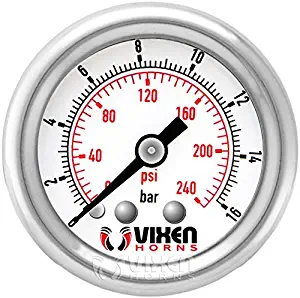 Vixen Horns 240 PSI Air Pressure Gauge 1/4" NPT for Train/Air Horn Tanks Chrome VXA7240C