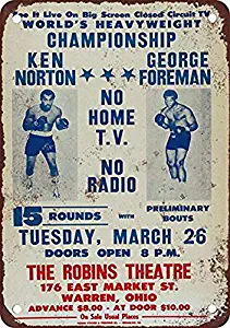 MariaP Ken Norton vs. George Foreman in Ohio Vintage Look Reproduction Metal Tin Sign 8X12 Inches Funny Decorative Tin Signs Wall Art Decor