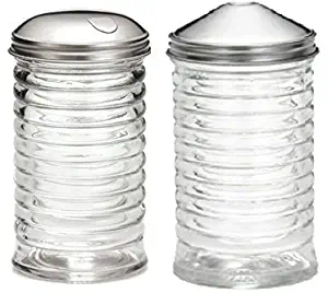 (Set of 2) Beehive Sugar Pourer and Powdered Creamer Dispenser Set, Glass with Stainless Steel Lids 12 ounce