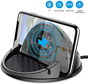 WIFORT Car Mount Wireless Charger, 7.5W/10W QC 3.0 Qi Fast Charging Car Dashboard Mount, Anti-Slip Phone Holder for iPhone 11/11 Pro/ 11 Pro Max/Xs Max/Xs/XR/X/8+/8, Samsung S10+/S10/S9+/S9/S8+/S8