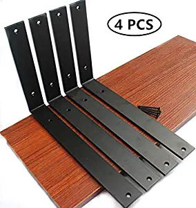 4 Pack - L12" x H 8" x W 1.5", 5mm Thick Rustic Shelf Bracket, Iron Shelf Brackets, Metal Shelf Bracket, Industrial Shelf Bracket, Modern Shelf Bracket, Decorative Shelving, Shelf Supports with Screws