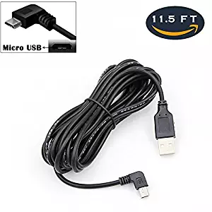 Charging Power Cable for Dash Cam, USB 2.0 to Micro USB Car Vehicle Power Charger Adapter Cord for GPS、Rearview Mirror Cam、Backup Camera (11.5 FT)