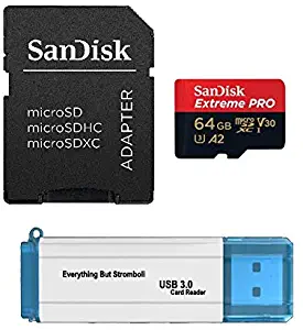 SanDisk 64GB Memory Card Extreme Pro Bundle Works with Gopro Hero 7 Black, Silver, Hero7 White UHS-1 U3 A2 Micro SDXC with Everything But Stromboli 3.0 Micro/SD Card Reader