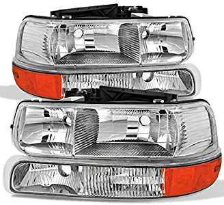 For 00-06 Chevy Suburban | 99-02 Silverado | Tahoe Clear Headlights With Corner Bumper Lights Replacement Pair Set