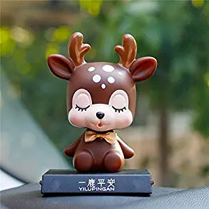 Cute Decoration Shaking Head Deer Doll Phone Holder Bracket Automobile Interior Dashboard Bobblehead Toy Lovely Auto Accessories (Brown)