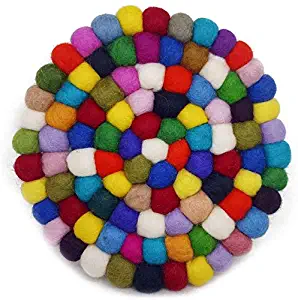 Felt Wool Trivet Colorful - Handmade Round Table Top Absorbent Pads - Felted Ball Trivets For Hot Dishes, Pots & Pans - Woven Pot Mat Holder - Heat Resistant - Great For Home and Kitchen Use