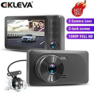 EKLEVA 3.0 Inch Dash Cam IPS Car DVR 3 Cameras Lens with Rearview Wide Angle, G-Sensor, Parking Monitor, Loop Recording, Motion Detection, Night Vision Rearview Camera