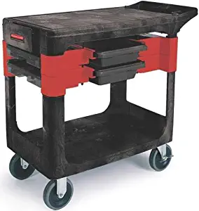 Rubbermaid 6180 Heavy-duty Trades Cart With 5 In. Casters, Includes 2 Parts Boxes And 4 Parts Bins, Black