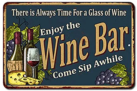 Wine Bar Sign Décor Home Signs Man Cave She Shed Decorations Vino Cellar Dads Moms Wall Art Tin Rustic Vintage Retro Kitchen Merlot Cabernet Home Plaque Gift 8 x 12 High Gloss Metal 208120068021