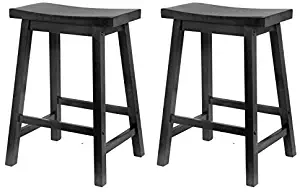 Winsome Wood 24-Inch Saddle Seat Counter Stool, Black (Pack of 2)