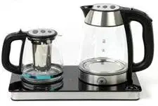 Sapphire Home 3 Piece Electric Coffee Tea Maker, 360 Degree 1.7L Cordless Kettle + 1.2 Clear Glass Pot with Stylish Glass Warm Plate, On/Off Switch, Stainless Steel Filter Basket, Stainless Steel