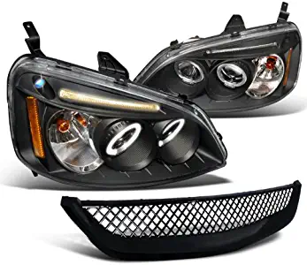 Spec-D Tuning For Honda Civic Dx Ex Black Led Halo Projector Headlights, Black Grille