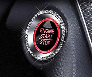 NIUHURU Car Interior Trim Bling Accessories 3D Rhinestone Decals Cover for Honda Civic Inspier Accord Sport EX EX-L Touring Sedan Accessories (Silver, Ignition Start Button Ring)