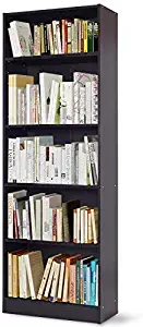 Tangkula 5-Shelf Bookcase, Wood 5-Tier Book Shelf Bookshelf, Modern Multipurpose Collection Display Storage Shelves, Tall Bookcase, Black