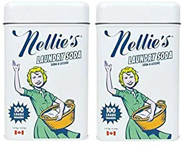 Nellie's Laundry Soda, 100 Load Tin, 2 Pack, Non Toxic, Biodegradable, Hypoallergenic, Vegan, Leaping Bunny Certified
