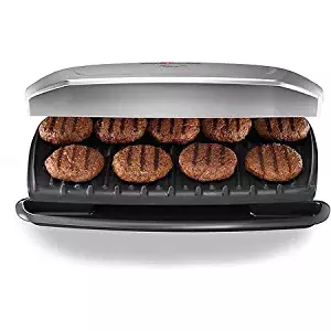 BBQ And Panini Press, Nonstick Cooking Surface, 144-sq in 9 Serving, Classic-Plate Grill, Silver by George Foreman