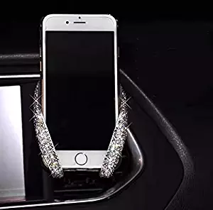 Bestbling Luxury Fashionable Convenient Bling Rhinestone Crystal Car Dash Air Vent Slip-On ADJUSTABLE Phone Holder for Easy View GPS Screen (Silver M holder)