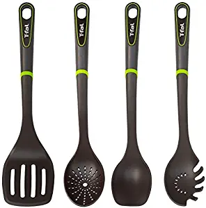 T-fal 4 Piece Nylon Kitchen Utensil Set, Black (Ring Colors May Vary)