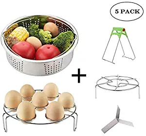 5 Pack Steamer Basket Set for Instant Pot Accessories, Large Steamer Basket Set, Egg Rack, Bowl Clip, Removable Dividers,Rack, Fits Instant Pot 5,6,8 QT Pressure Cooker